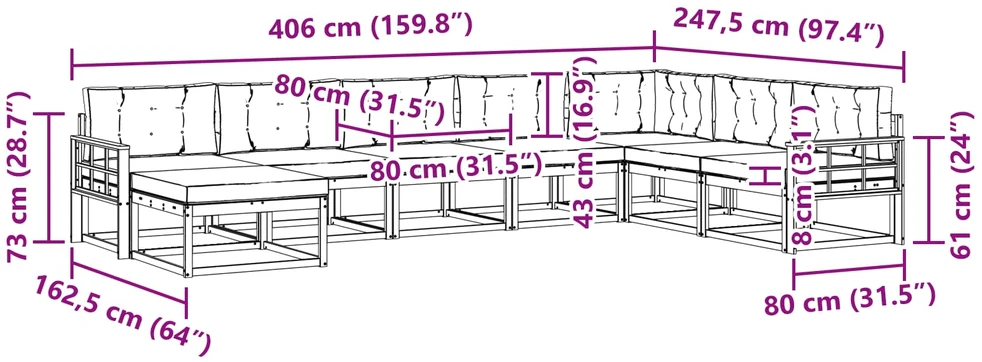 Lauko sofos komplektas 8 vnt. Balta ir šviesiai pilka