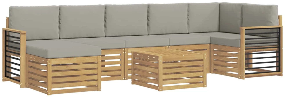 Lauko sofos komplektas 8 vnt. 8 vietos Balta ir šviesiai pilka