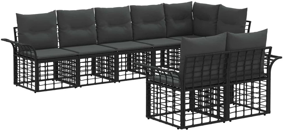 Lauko sofos komplektas 8 vnt. Juoda ir tamsiai pilka