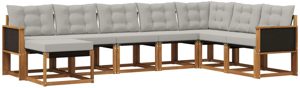 Lauko sofos komplektas 8 vnt. Natūrali ir Šviesiai pilka