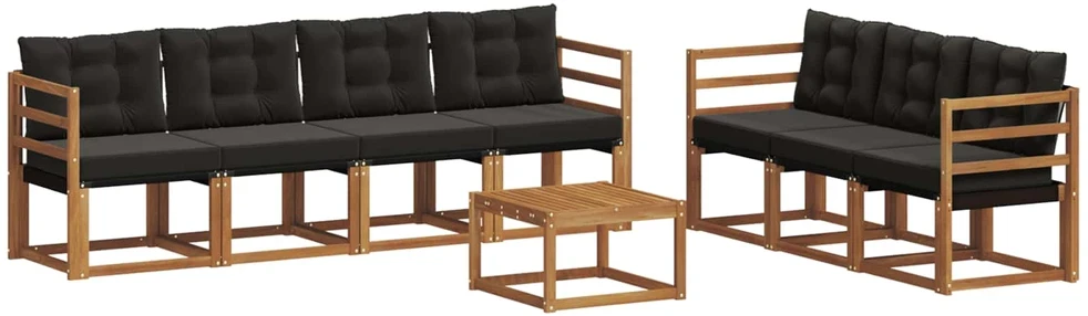 Lauko sofos komplektas 8 vnt. Natūrali ir juoda 59 x 59 x 37 cm