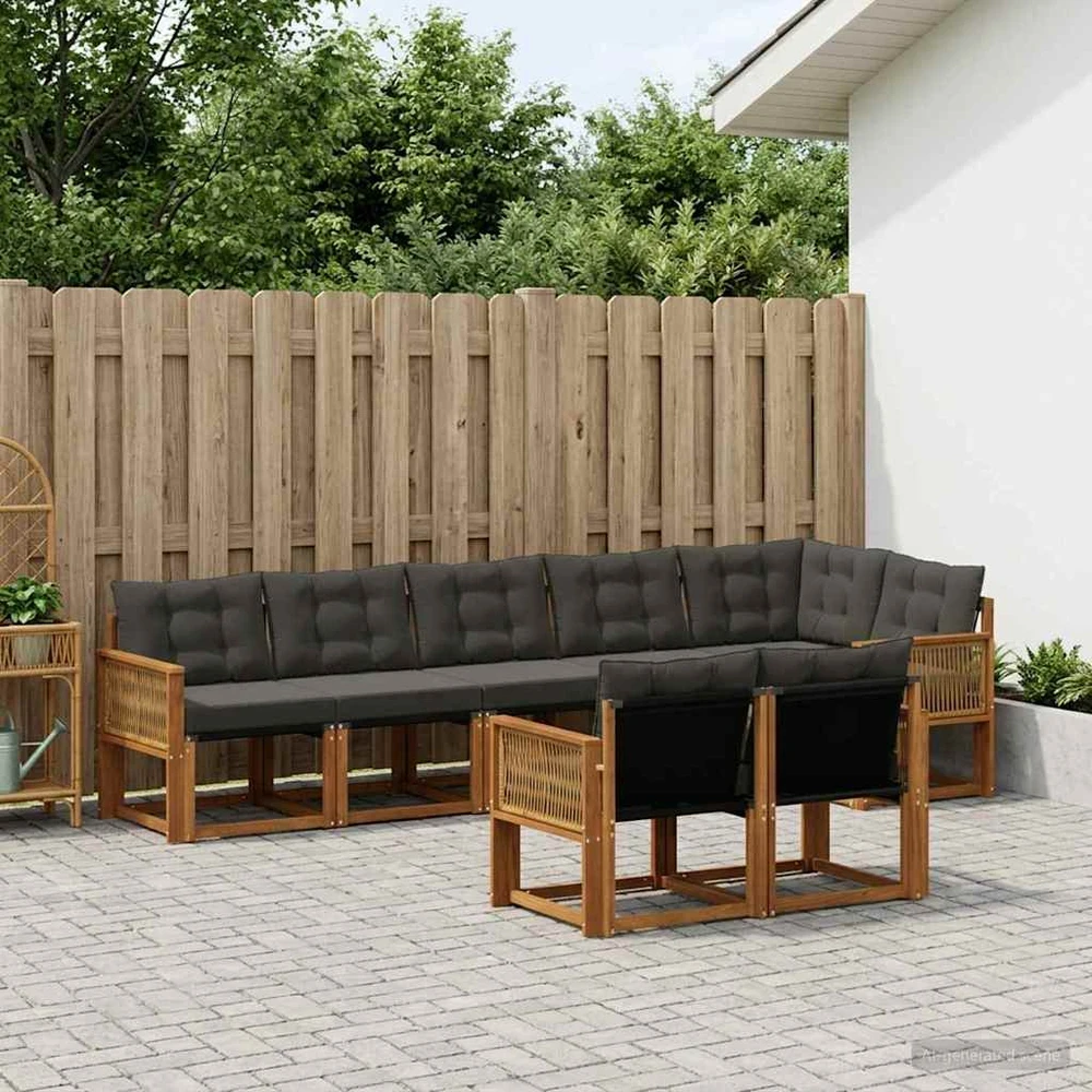 Lauko sofos komplektas 8 vnt. 7 vietos Natūrali ir juoda