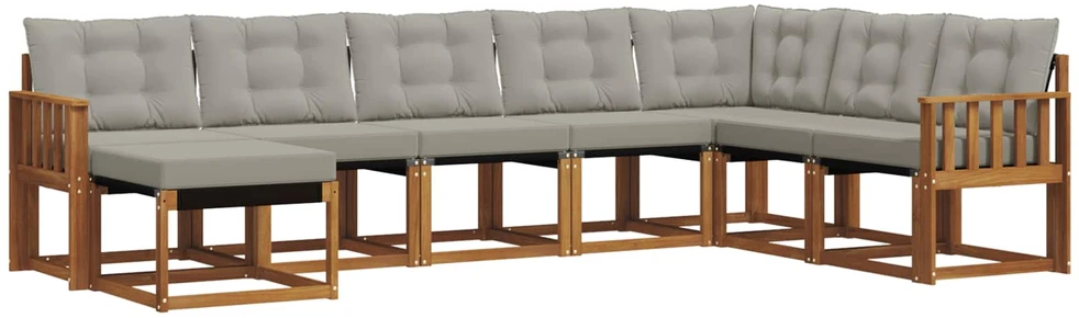 Lauko sofos komplektas 8 vnt. Natūrali ir šviesiai pilka