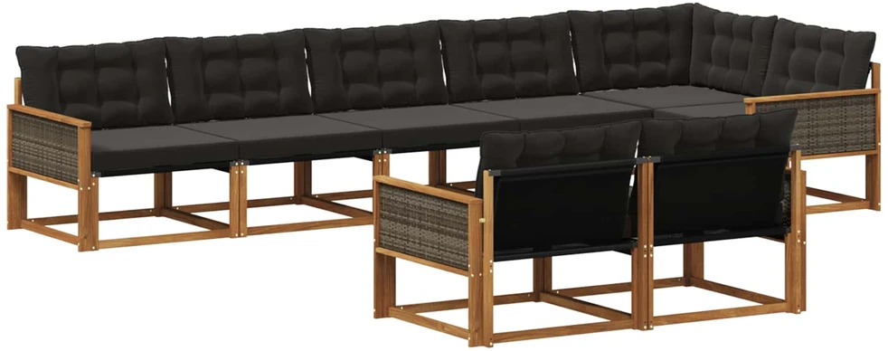 Lauko sofos komplektas 8 vnt. Natūrali ir juoda
