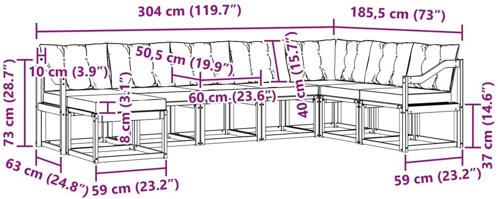 Lauko sofos komplektas 8 vnt. Natūrali ir juoda