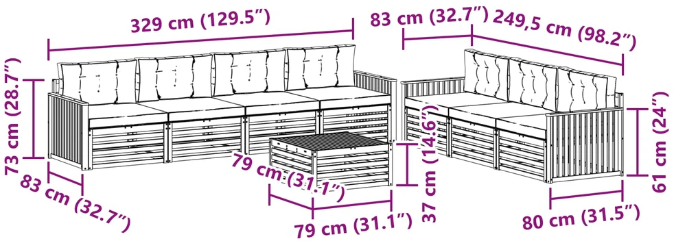 Lauko sofos komplektas 8 vnt. Natūralus ir bežinis