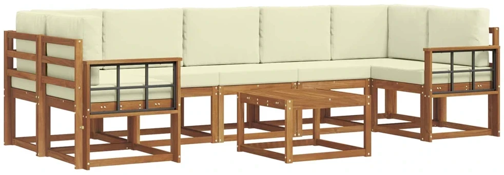 Lauko sofos komplektas 8 vnt. 7 vietos Natūralus ir grietinėlė