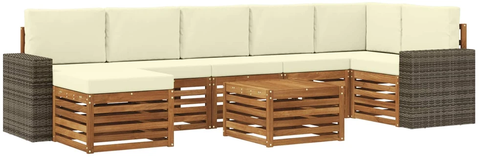 Lauko sofos komplektas 8 vnt. 8 vietos Natūralus ir grietinėlė