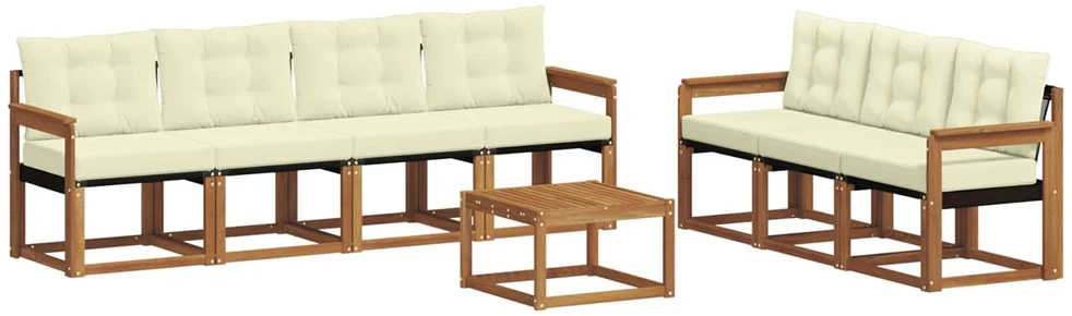 Lauko sofos komplektas 8 vnt. 7 vietos Natūralus ir grietinėlė