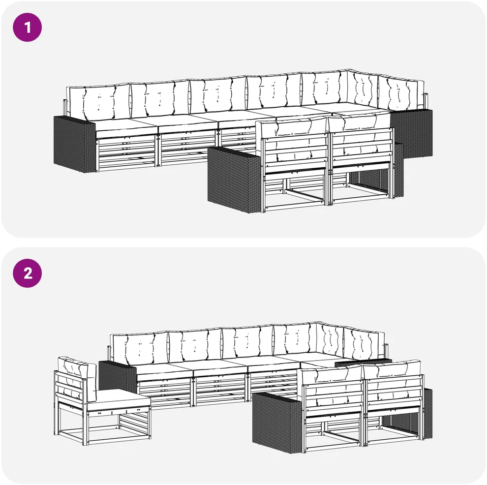 Lauko sofos komplektas 8 vnt. Natūralus ir antracitas