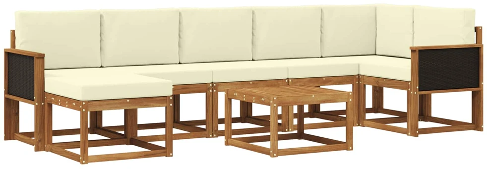 Lauko sofos komplektas 8 vnt. 7 vietos Natūralus ir grietinėlė