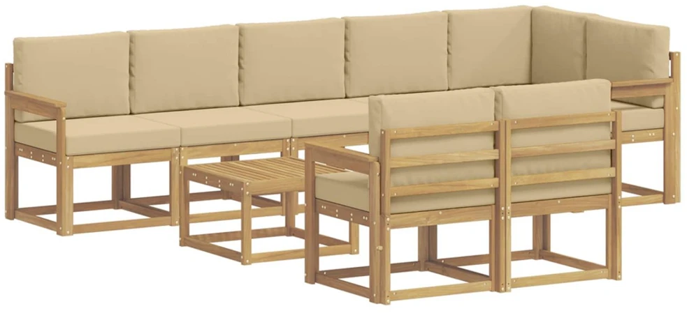 Lauko sofos komplektas 9 vnt. Balta ir kreminė Poliesteris