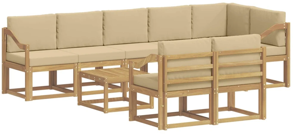 Lauko sofos komplektas 9 vnt. Balta ir kreminė Poliesteris