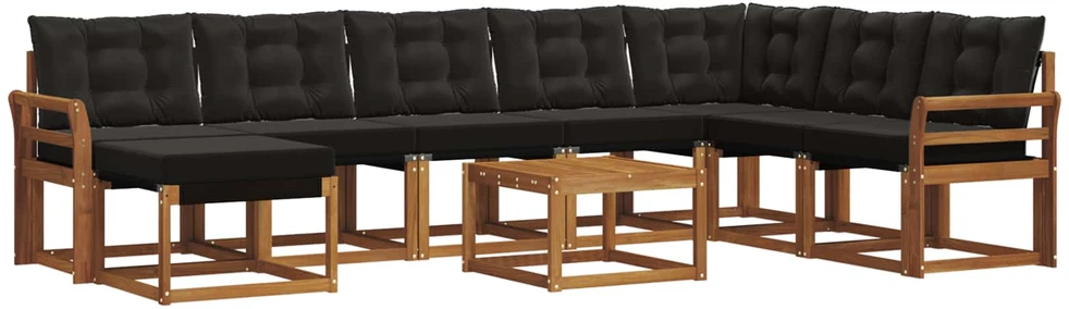 Lauko sofos komplektas 9 vnt. 8 vietos Natūrali ir juoda
