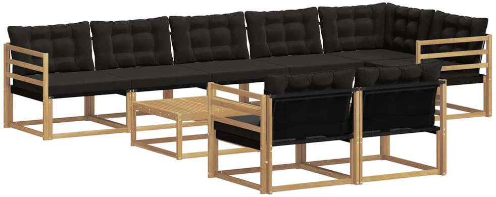 Lauko sofos komplektas 9 vnt. 8 vietos Balta ir juoda