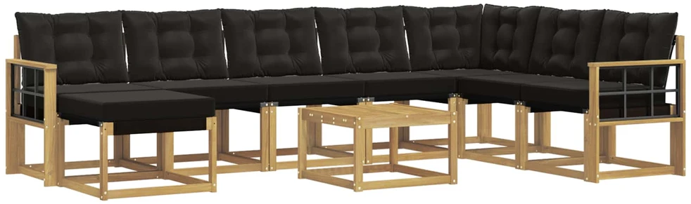 Lauko sofos komplektas 9 vnt. Balta ir juoda