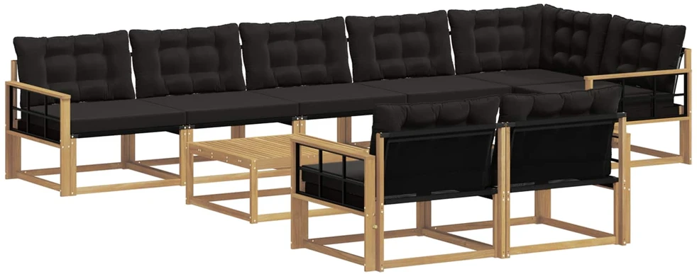 Lauko sofos komplektas 9 vnt. 8 vietos Balta ir juoda