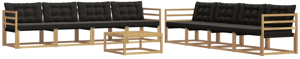 Lauko sofos komplektas 9 vnt. Balta ir juoda