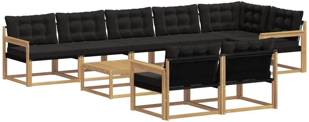 Lauko sofos komplektas 9 vnt. 8 vietos Balta ir juoda