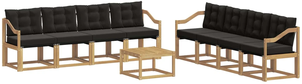 Lauko sofos komplektas 9 vnt. 8 vietos Balta ir juoda