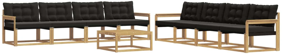 Lauko sofos komplektas 9 vnt. 8 vietos Balta ir juoda