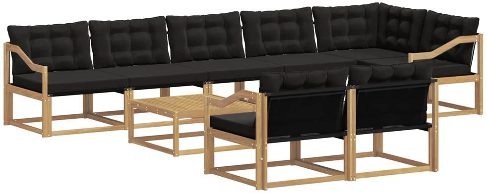 Lauko sofos komplektas 9 vnt. 8 vietos Balta ir juoda