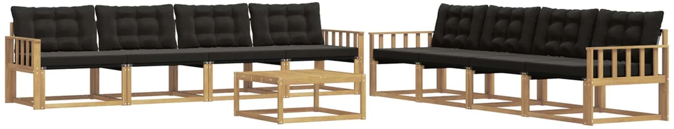 Lauko sofos komplektas 9 vnt. 8 vietos Balta ir juoda