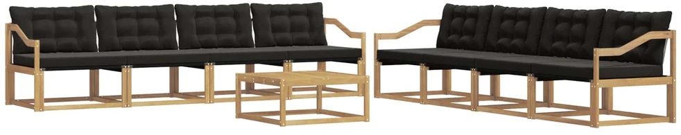 Lauko sofos komplektas 9 vnt. 8 vietos Balta ir juoda