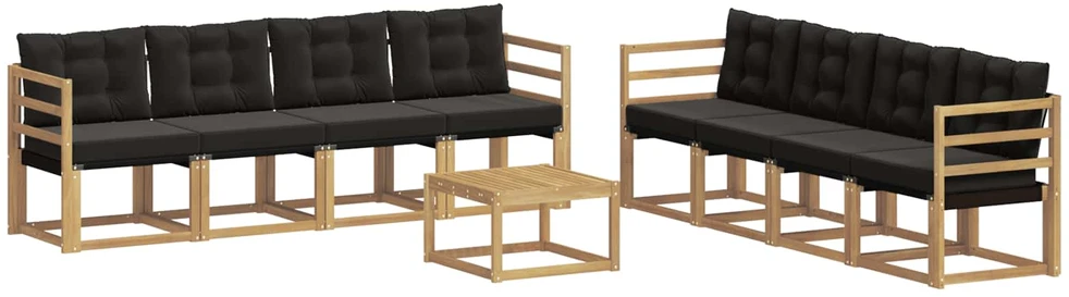 Lauko sofos komplektas 9 vnt. 8 vietos Balta ir juoda