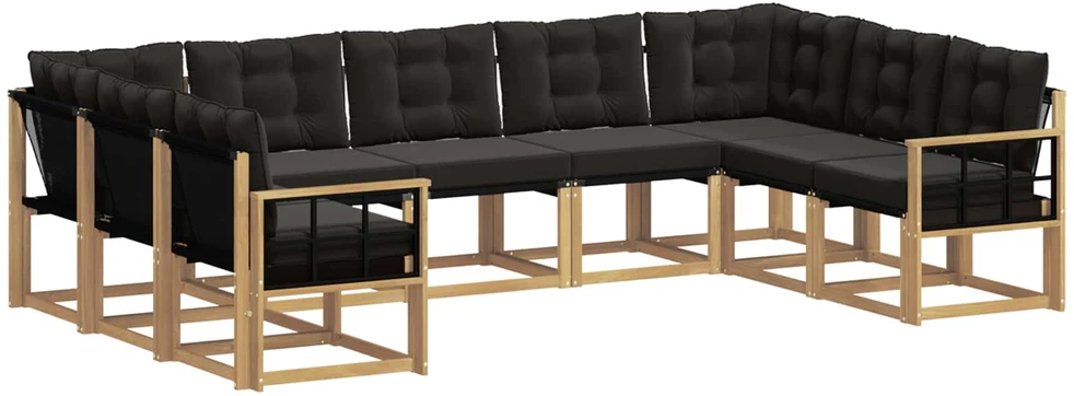 Lauko sofos komplektas 9 vnt. Balta ir juoda
