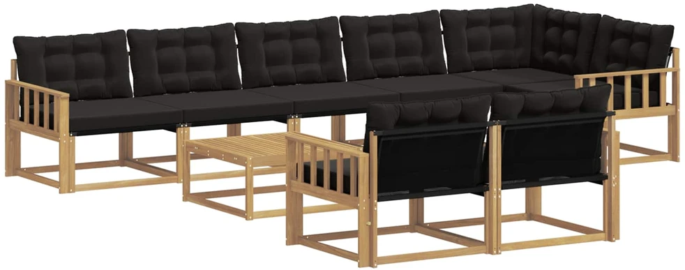 Lauko sofos komplektas 9 vnt. 8 vietos Balta ir juoda