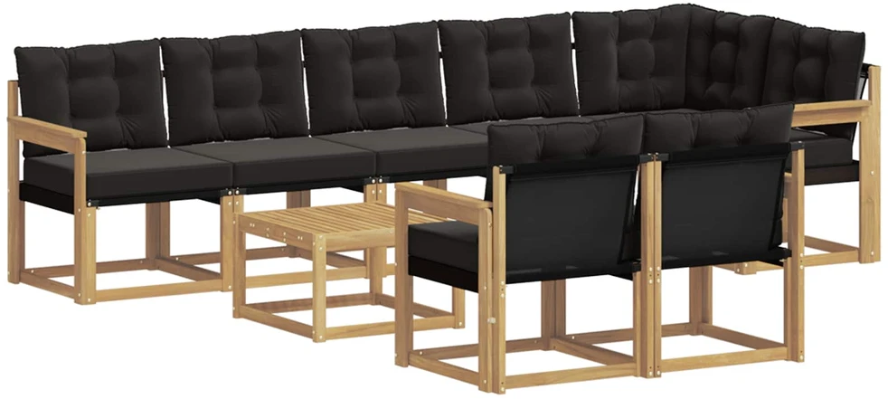 Lauko sofos komplektas 9 vnt. 8 vietos Balta ir juoda
