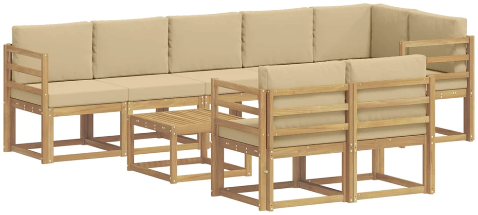 Lauko sofos komplektas 9 vnt. 8 vietos Balta ir kreminė