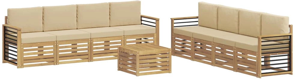 Lauko sofos komplektas 9 vnt. Balta ir kreminė Poliesteris