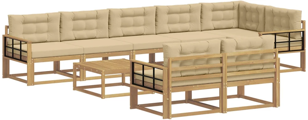 Lauko sofos komplektas 9 vnt. 8 vietos Balta ir kreminė