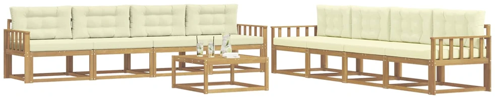 Lauko sofos komplektas 9 vnt. 8 vietos Balta ir kreminė