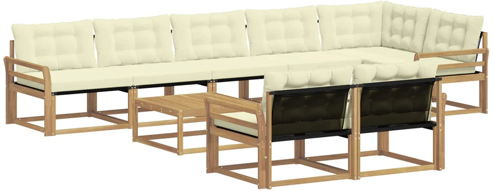 Lauko sofos komplektas 9 vnt. 8 vietos Balta ir kreminė