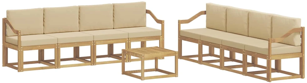 Lauko sofos komplektas 9 vnt. 8 vietos Balta ir kreminė