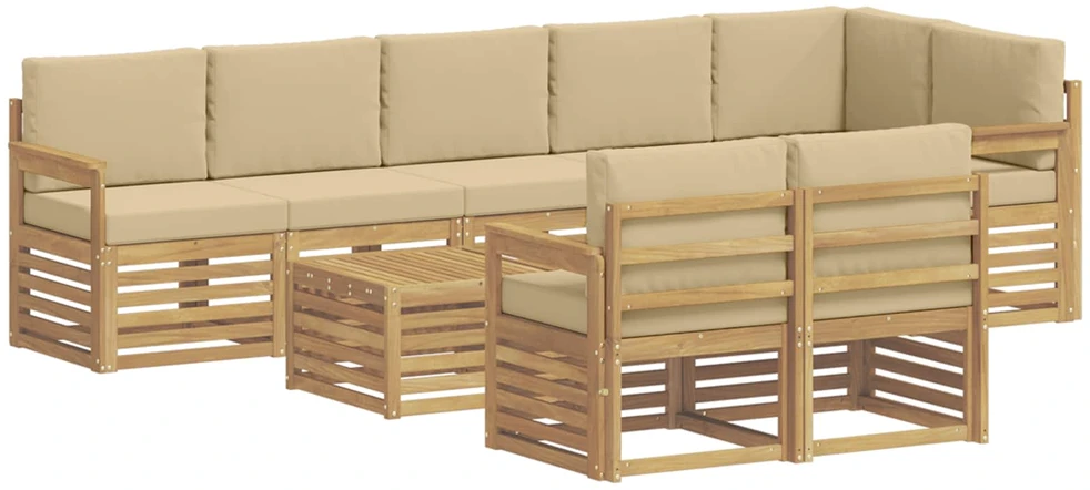 Lauko sofos komplektas 9 vnt. 8 vietos Balta ir kreminė