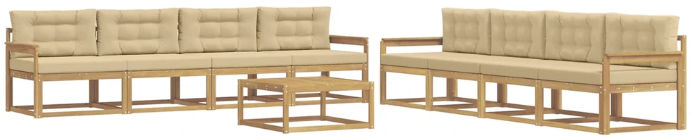 Lauko sofos komplektas 9 vnt. 8 vietos Balta ir kreminė
