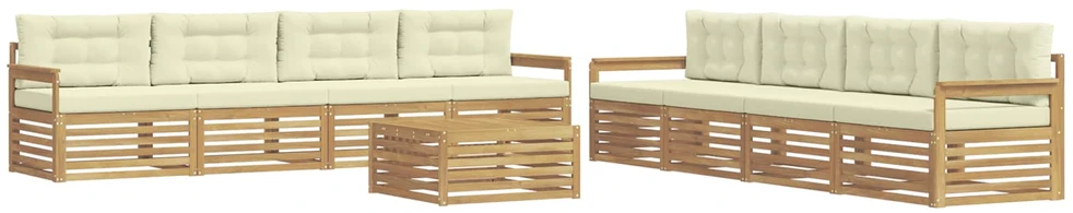 Lauko sofos komplektas 9 vnt. 8 vietos Balta ir kreminė