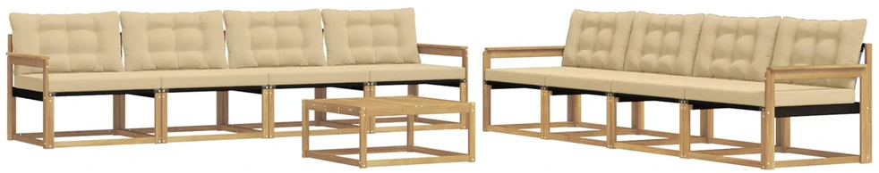 Lauko sofos komplektas 9 vnt. 8 vietos Balta ir kreminė