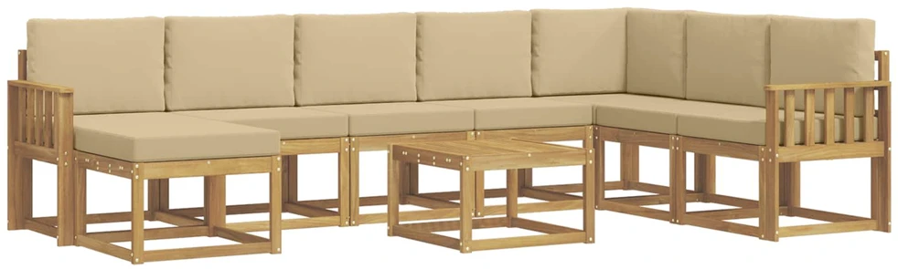 Lauko sofos komplektas 9 vnt. 8 vietos Balta ir kreminė