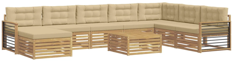 Lauko sofos komplektas 9 vnt. 7 vietos Balta ir kreminė