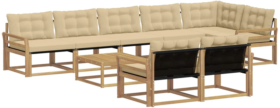 Lauko sofos komplektas 9 vnt. 8 vietos Balta ir kreminė