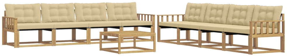 Lauko sofos komplektas 9 vnt. 8 vietos Balta ir kreminė
