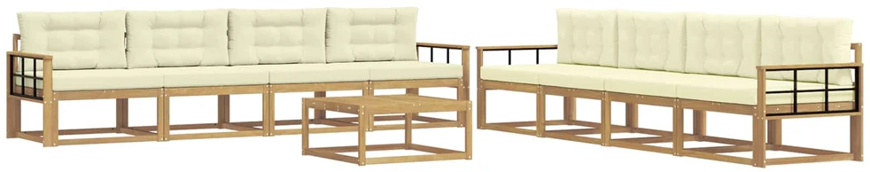 Lauko sofos komplektas 9 vnt. 8 vietos Balta ir kreminė