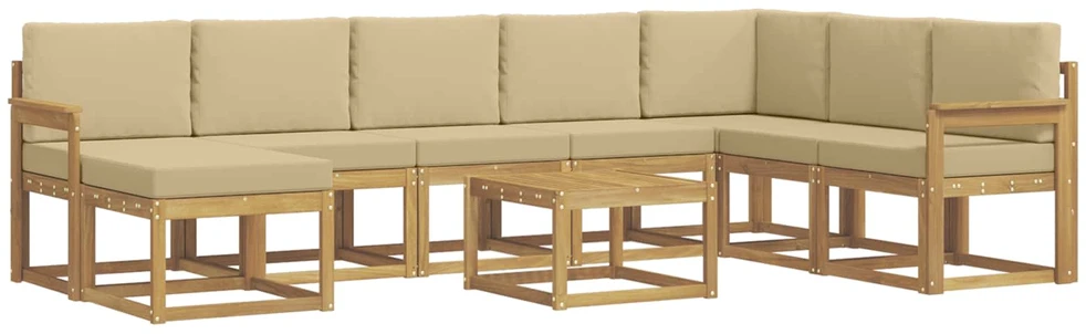 Lauko sofos komplektas 9 vnt. 8 vietos Balta ir kreminė