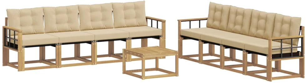 Lauko sofos komplektas 9 vnt. 8 vietos Balta ir kreminė