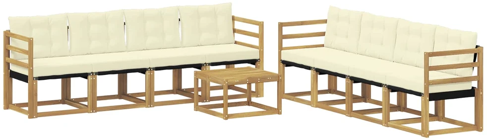 Lauko sofos komplektas 9 vnt. 8 vietos Balta ir kreminė